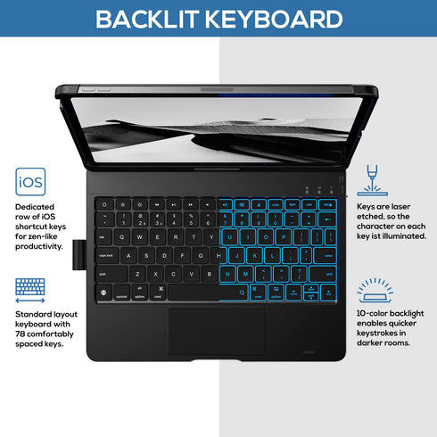 Typecase Touch Keyboard Case with Trackpad for iPad Air 5th Gen (10.9-inch, 2022): 360° Rotatable - 11 Colors Backlight - Wireless Keyboard with Pencil Holder for iPad Air 5th & 4th Gen